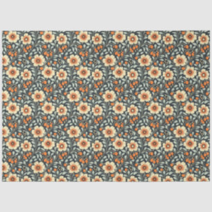 Orange and Blue Floral Pattern Tissue Paper