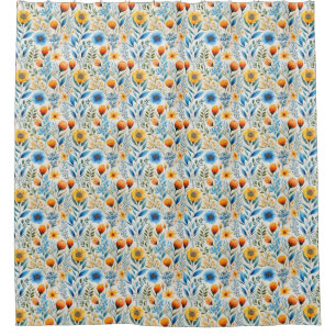 Orange and Blue Floral Shower Curtain