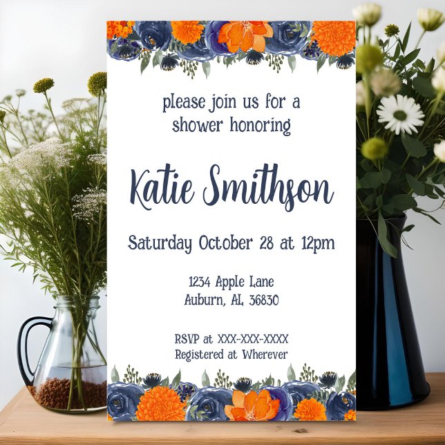 Orange and Blue Floral Shower Invitation (Creator Uploaded)