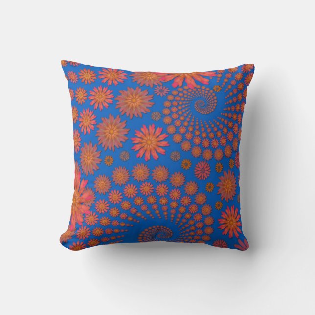 Orange and Blue Flower Design Cushion (Front)