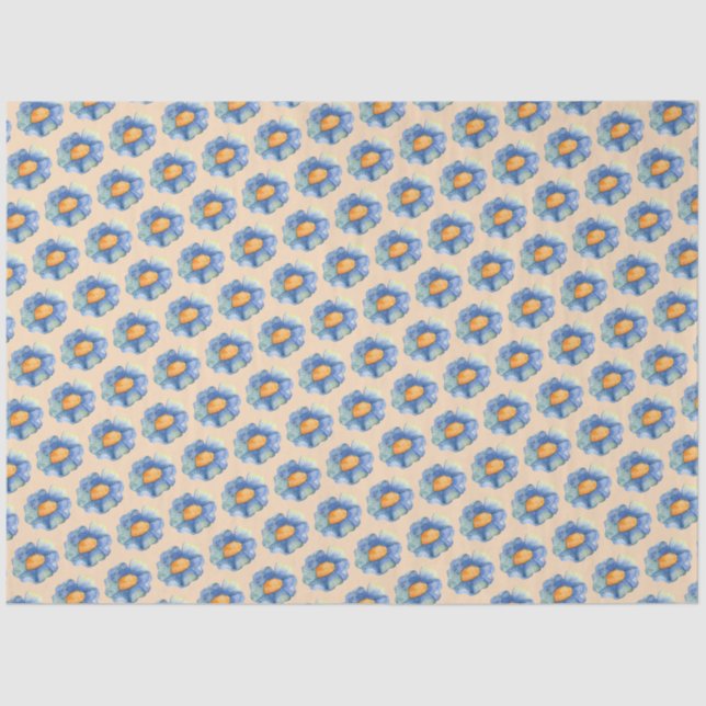 Orange and Blue Flower Pattern Tissue Paper (Front)