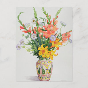 Orange and Blue Flowers in a Moroccan Vase Postcard