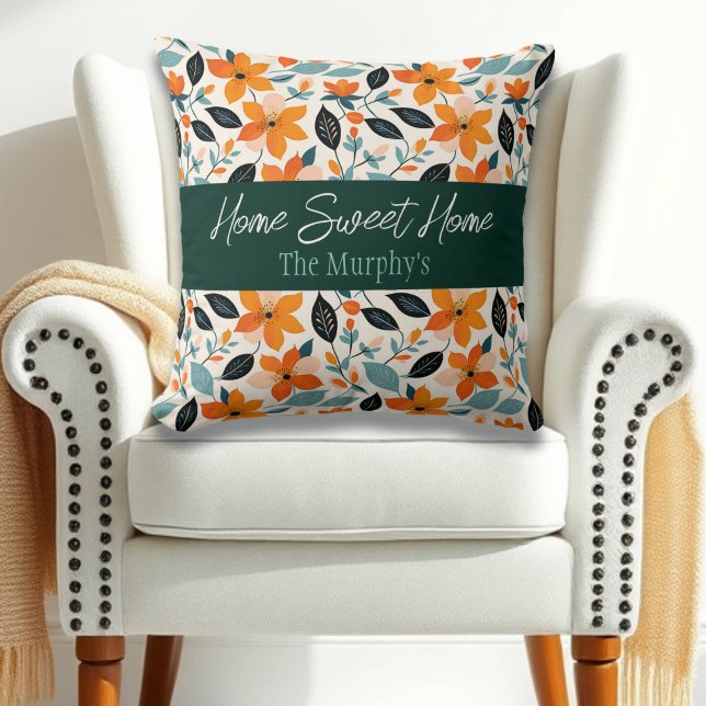 Orange and Blue Foliage and Flowers Personalised Cushion (Creator Uploaded)