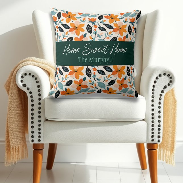 Orange and Blue Foliage and Flowers Personalised Cushion (Creator Uploaded)