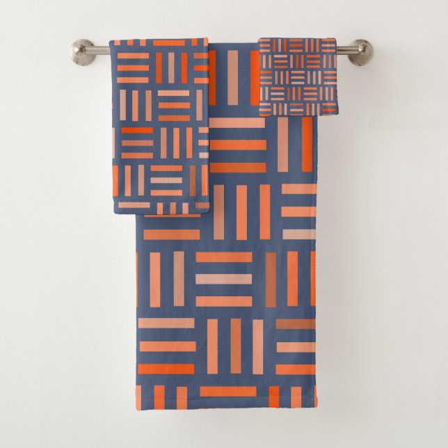 Orange and blue Geometric Bath Towel Set (Insitu)