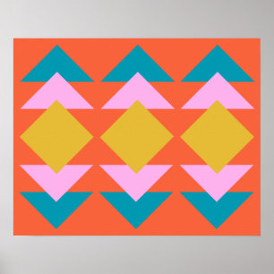 Orange and Blue Geometric Scandinavian Design Poster