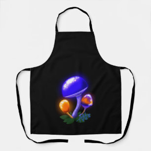 Orange and Blue Glowing Mushroom Black Strap Apron