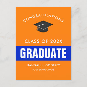 Orange and Blue Graduation Congratulations Postcard