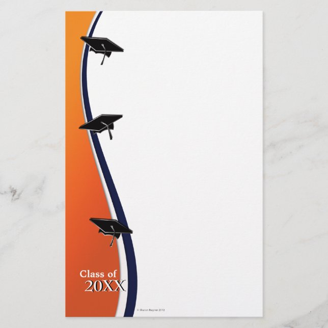 Orange and Blue Graduation Note Paper Stationery (Front)