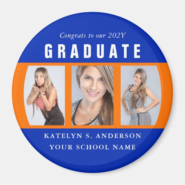 Orange and Blue Graduation Photo Collage Custom Magnet (Front)