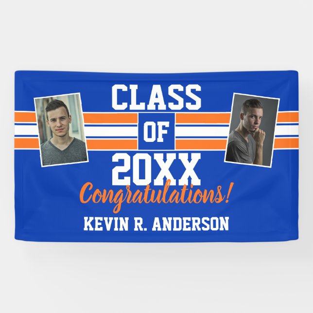 Orange and Blue Graduation Photo Congratulations Banner (Horizontal)