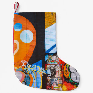 Orange and blue graffiti small christmas stocking
