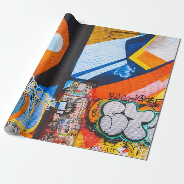 Orange and blue graffiti wrapping paper (Unrolled)