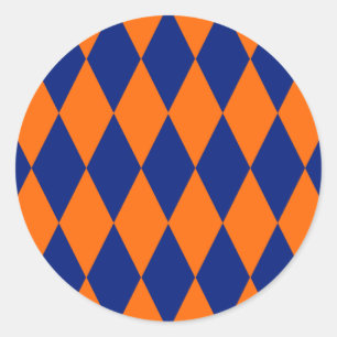 Orange and Blue Harlequin Checkered Design Classic Round Sticker