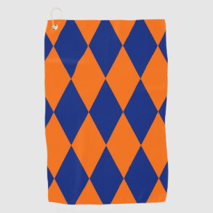 Orange and Blue Harlequin Checkered Design Golf Towel