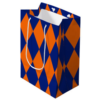 Orange and Blue Harlequin Checkered Design Medium Gift Bag