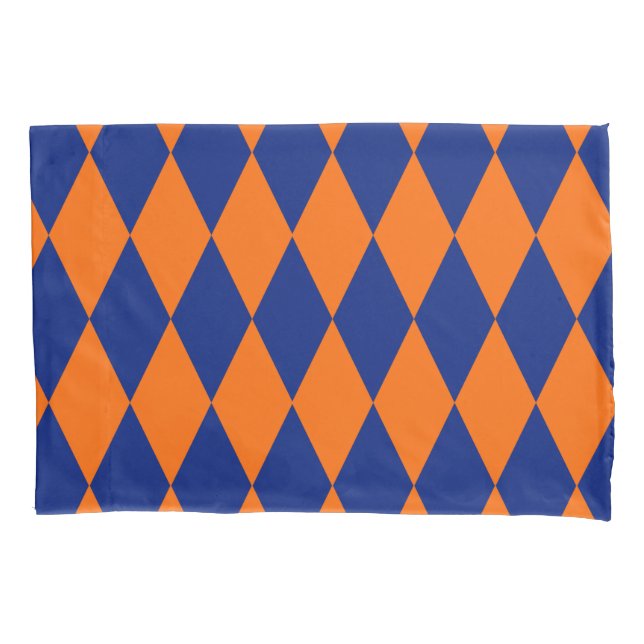 Orange and Blue Harlequin Checkered Design  Pillowcase (Front)