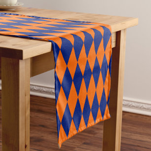 Orange and Blue Harlequin Checkered Design Short Table Runner