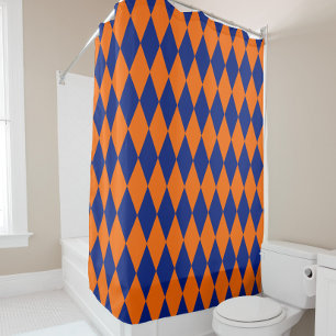 Orange and Blue Harlequin Checkered Design  Shower Curtain