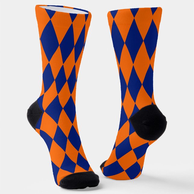 Orange and Blue Harlequin Checkered Design  Socks (Creator Uploaded)
