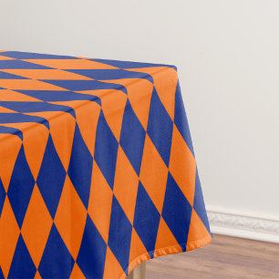 Orange and Blue Harlequin Checkered Design Tablecloth