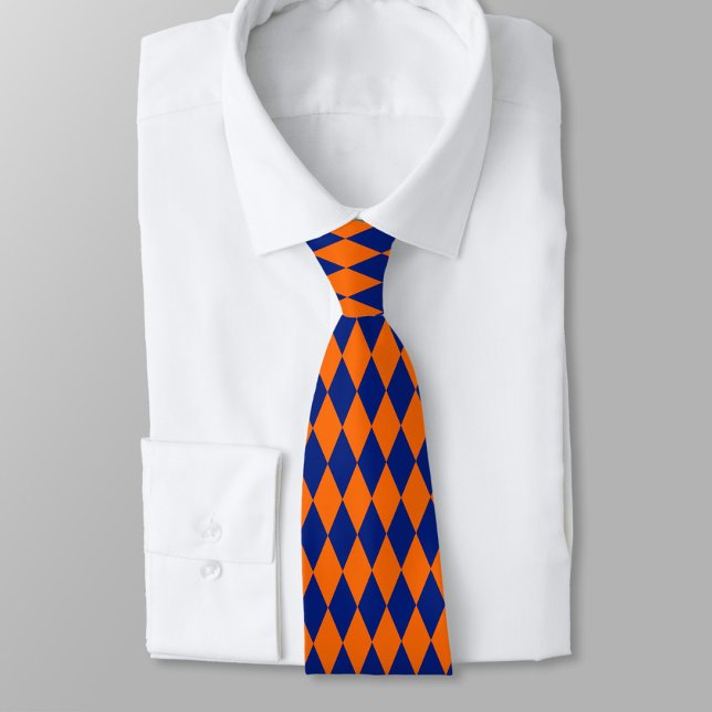 Orange and Blue Harlequin Checkered Design  Tie (Creator Uploaded)