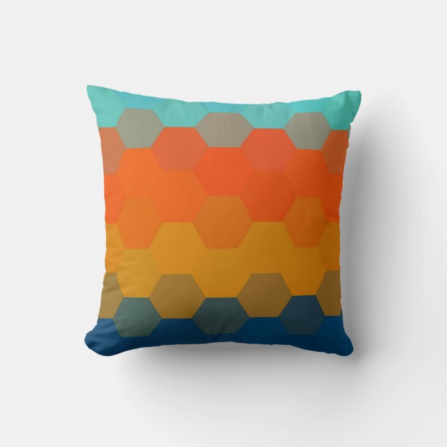 Orange and Blue Hexagon Seamless Pattern Cushion (Front)