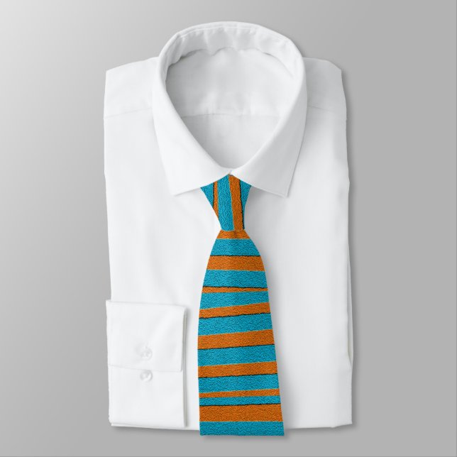 Orange and Blue Irregular Stripe Pattern Tie (Tied)