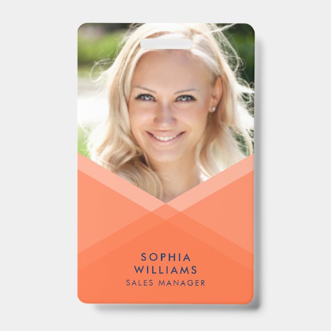Orange and Blue Layered Geometric Photo ID Badge (Front)