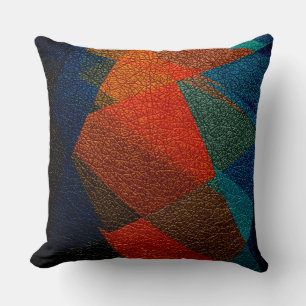 Orange and Blue Leather Look Cushion