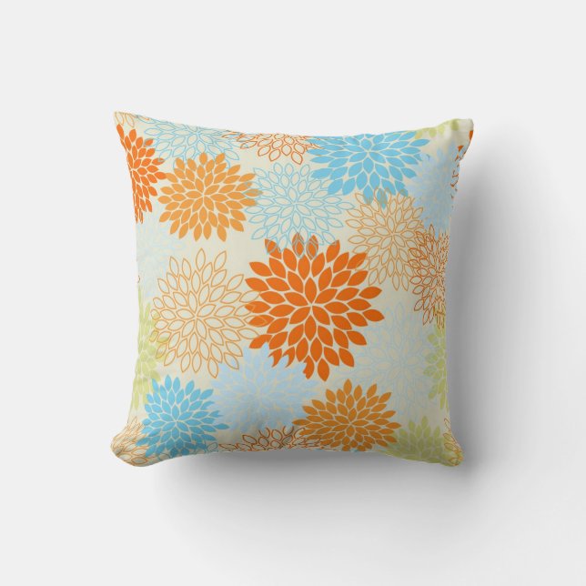 Orange and Blue Mums Cushion (Front)