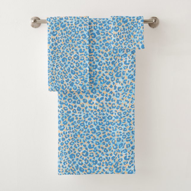 Orange And Blue Painted Leopard       Bath Towel Set (Insitu)