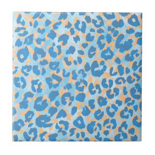 Orange And Blue Painted Leopard      Ceramic Tile