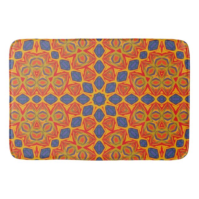 Orange And Blue Pattern Bath Mat (Front)