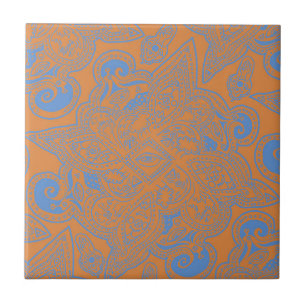 Orange and Blue Persian Star Mandala Pattern Tile