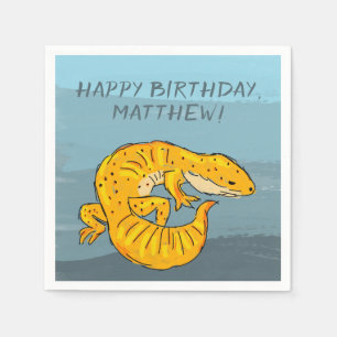 Orange and Blue Personalised Gecko Birthday Party Napkin