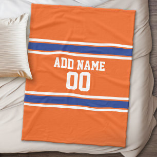 Orange and Blue Personalised Sports Jersey Fleece Blanket