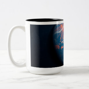Orange and Blue Planet Two-Tone Coffee Mug