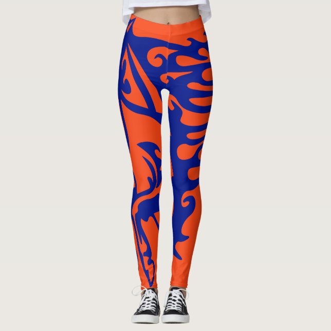 Orange and Blue Pony Horse Stallion Steed Lineart Leggings (Front)
