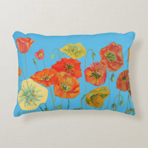 Orange and Blue Poppies Decor Cushion