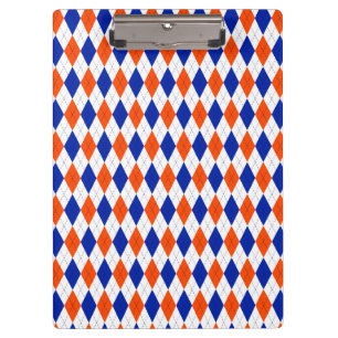 Orange and Blue Preppy Diamond Argyle Pattern Clipboard