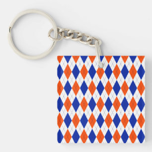 Orange and Blue Preppy Diamond Argyle Pattern Key Ring