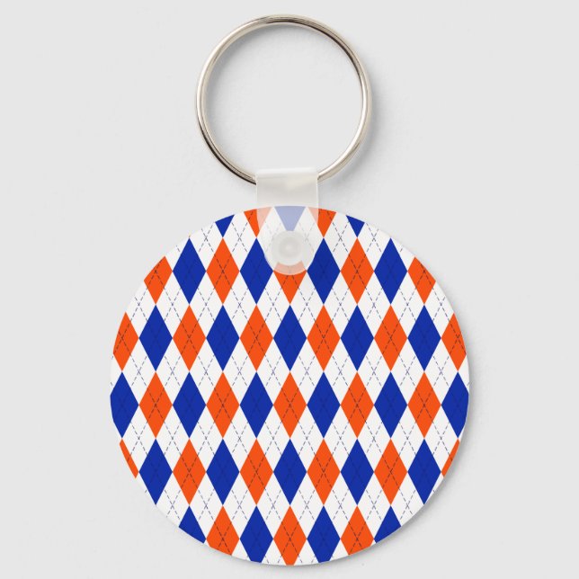 Orange and Blue Preppy Diamond Argyle Pattern Key Ring (Front)