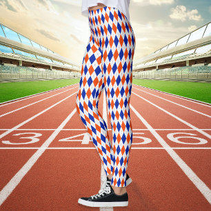 Orange and Blue Preppy Diamond Argyle Pattern Leggings