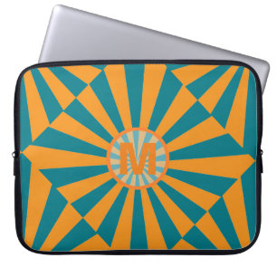 Orange and Blue Retro Sunbeam Cool Monogram Laptop Sleeve