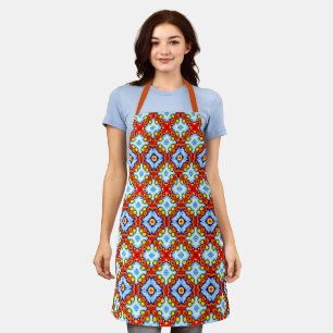Orange and blue retro tile pattern apron