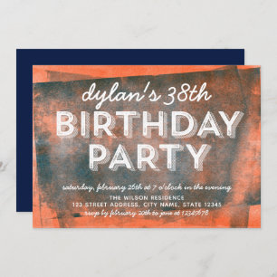 Orange and Blue Rolled Ink Any Age Birthday Invitation