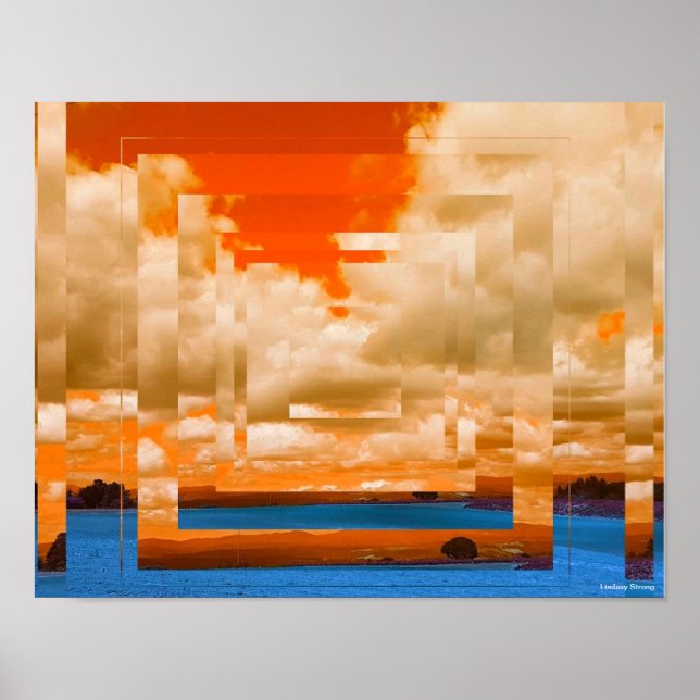 Orange and Blue Squares Poster 14" x 11" (Front)