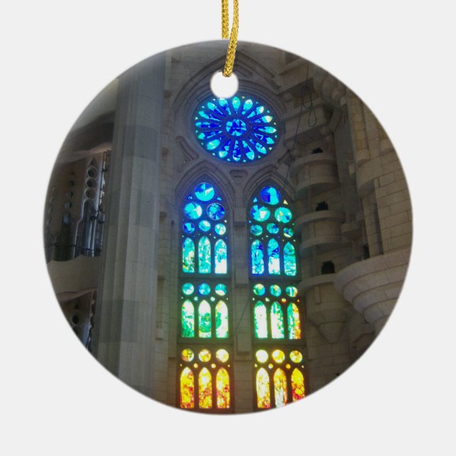 Orange and Blue Stained Glass Ceramic Tree Decoration (Front)