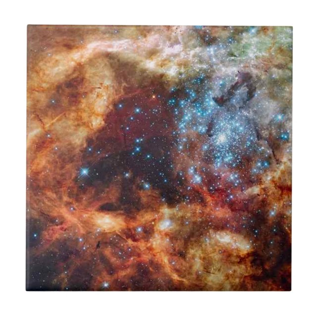 Orange and blue star cluster with twinkling stars tile (Front)